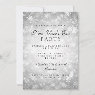 Invitación Fiesta de Nochevieja elegante de invierno plateado