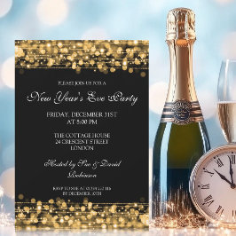 Invitación Fiesta de Nochevieja Elegante Destellos Dorados