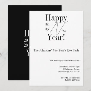 Invitación Fiesta de Nochevieja en Blanco y Negro