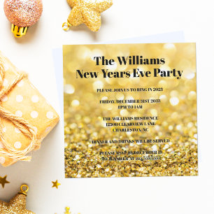 Invitación Fiesta de Nochevieja Glam Chic Gold Glitter 2025