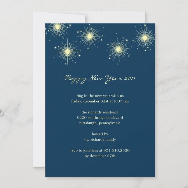 Invitación Fiesta de Nochevieja invita a chispas (Anverso)