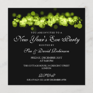 Invitación Fiesta de Nochevieja Lime Bokeh ilumina