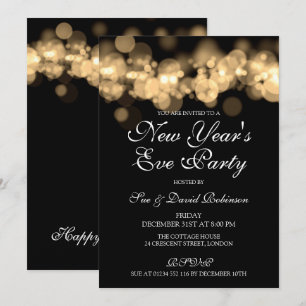 Invitación Fiesta de Nochevieja Luces de Bokeh de Oro