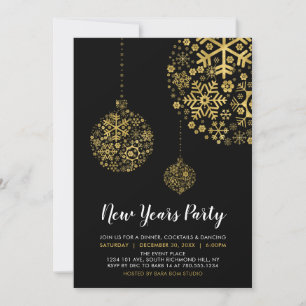 Invitación Fiesta de Nochevieja moderna con foil dorado y neg