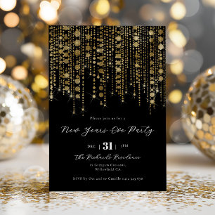 Invitación Fiesta de Nochevieja Negra y Dorada 