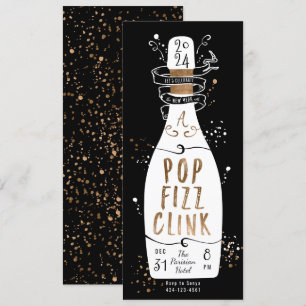 Invitación Fiesta de Nochevieja Oro Champagne Pop Fizz Clink
