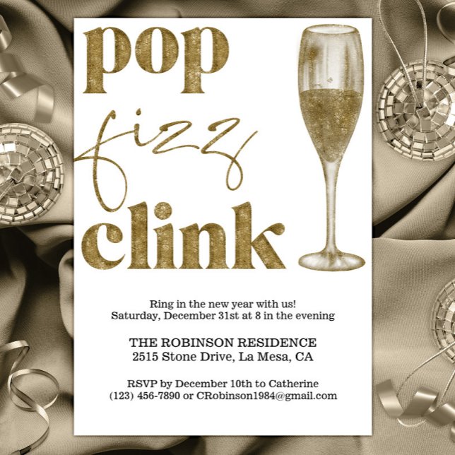 Invitación Fiesta de Nochevieja resquebraja saludos de oro (Subido por el creador)