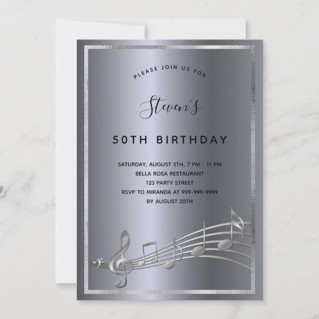 Invitación Fiesta de notas de oro de plata de cumpleaños (Anverso)
