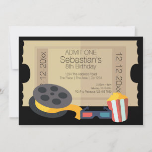 Invitación Fiesta de novedad Admisión Ticket Popcorn Movie Re