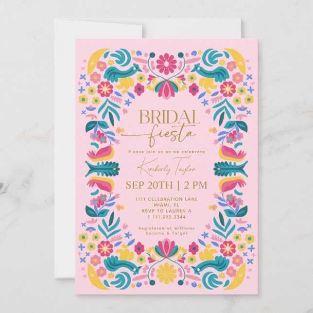 Invitación Fiesta de novia mexicana ducha de novia rosa (Anverso)