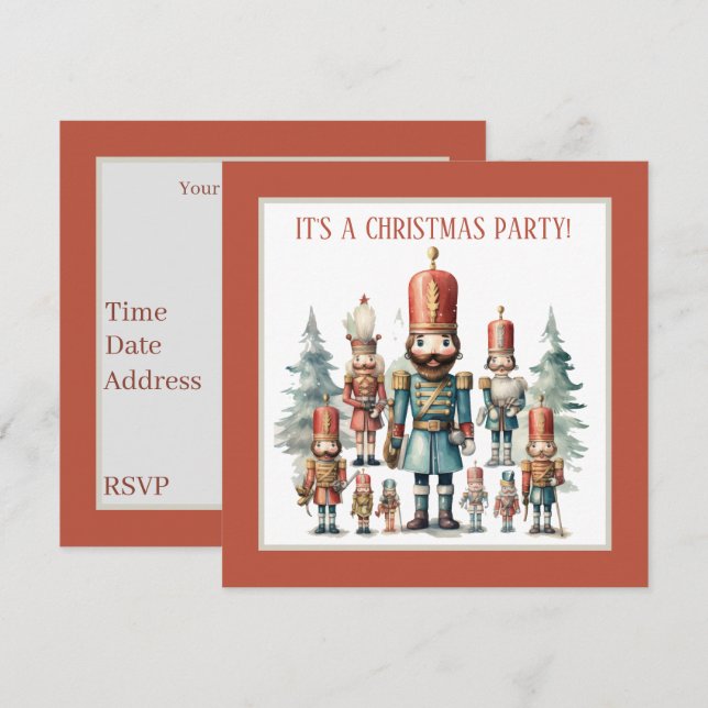 Invitación Fiesta de nutcracker de acuarela festiva (Anverso / Reverso)