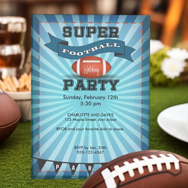 Invitación Fiesta de observación de partidos de fútbol Super (Custom football party invitations)