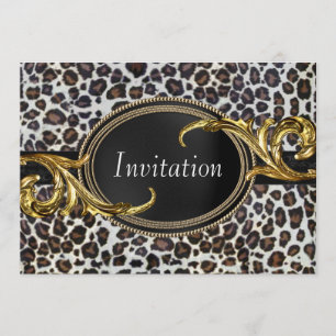 Invitación Fiesta de Ocasión Especial Leopardo Oro Negro