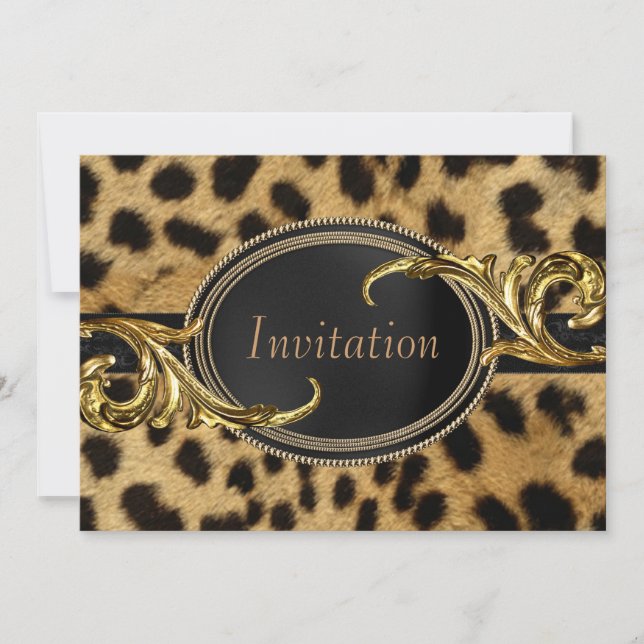 Invitación Fiesta de Ocasión Especial Leopardo Oro Negro (Anverso)