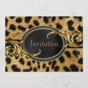 Invitación Fiesta de Ocasión Especial Leopardo Oro Negro