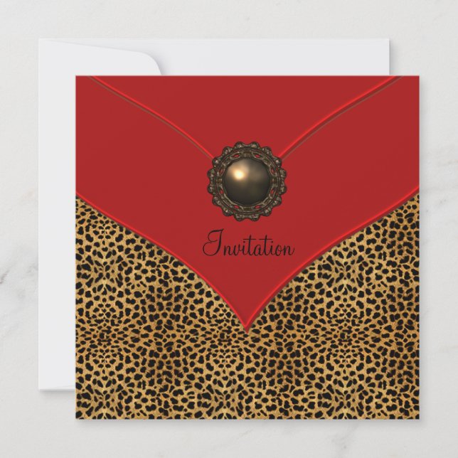 Invitación Fiesta de Ocasión Leopard Jewel Red All (Anverso)
