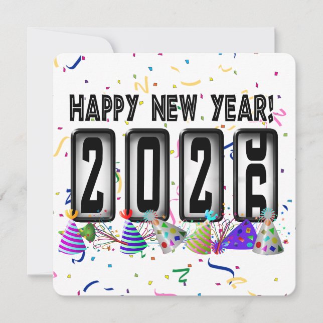 Invitación fiesta de Odómetro de Año Nuevo 2026 (Anverso)