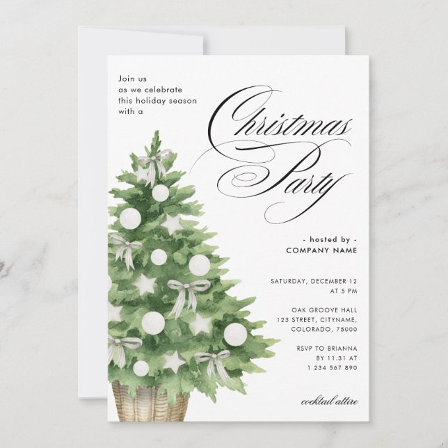 Invitación Fiesta de Office Navidades Snowy Tree Business Log (Anverso)