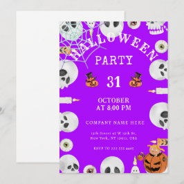 Invitación Fiesta de Oficina Clásica de Halloween Morado Eléc
