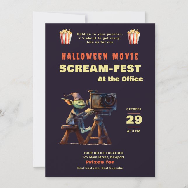 Invitación Fiesta de oficina de Halloween: Películas temerosa (Anverso)