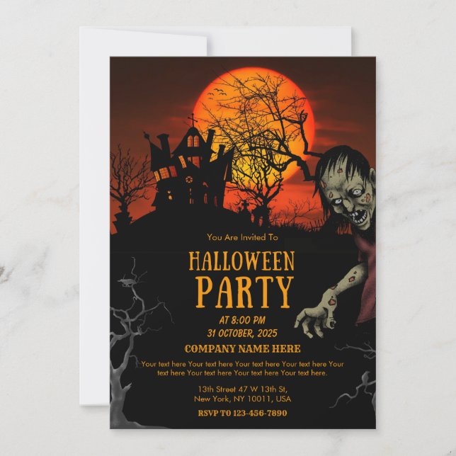 Invitación Fiesta de oficina de Halloween simple negro y Nara (Anverso)