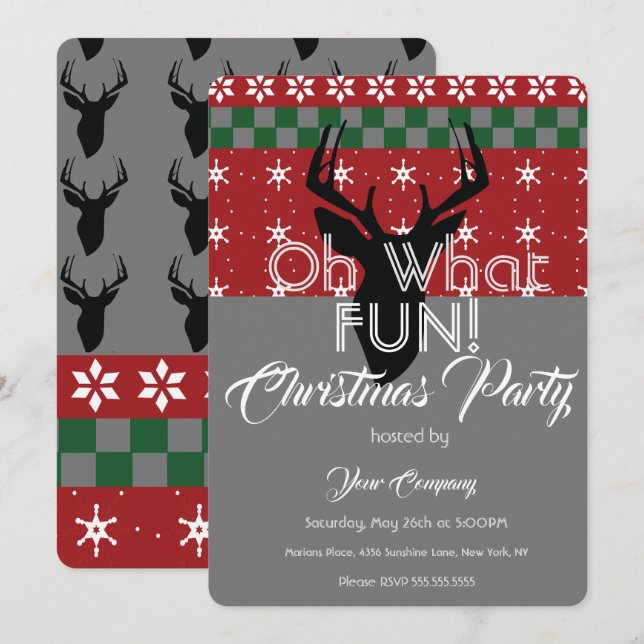 Invitación Fiesta de Oficina de Jersey de Navidad Ciervo Jers (Anverso / Reverso)