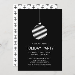 Invitación Fiesta de Ornamento de Navidad Blanco y Negro