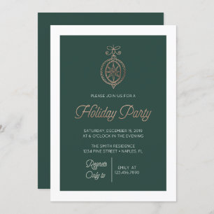 Invitación Fiesta de Ornamento de Navidad Verde y Oro