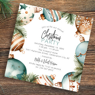 Invitación Fiesta de Ornamentos de Árbol de Navidad verde azu