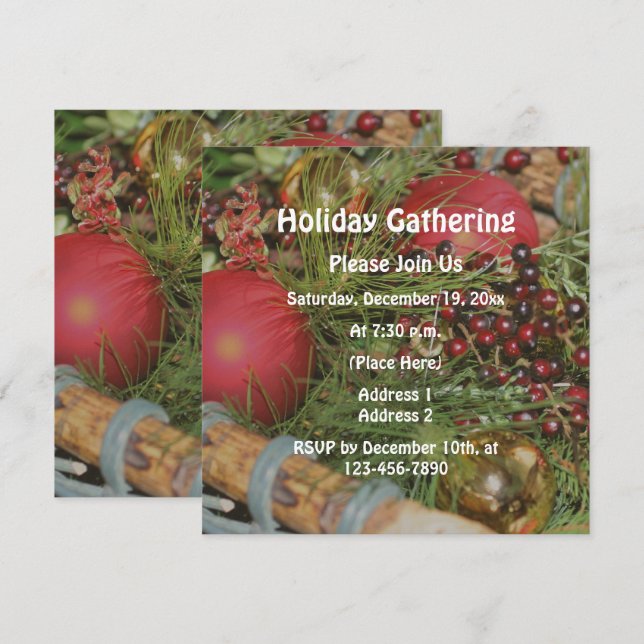 Invitación Fiesta de Ornamentos de Navidad Evergreens (Anverso / Reverso)