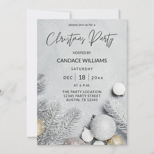 Invitación Fiesta de Ornaments & Pine Leaves Navidades (Anverso)