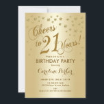Invitación Fiesta de oro 21 de cumpleaños<br><div class="desc">Invitación a la fiesta de cumpleaños 21. Elegante diseño con un falso efecto purpurina de oro y Relieve metalizado dorado. Presenta el tipo de letra del guión y el perfil. ¡Salud a 21 años! Una tarjeta de invitado es perfecta para un elegante bash para mujeres.</div>