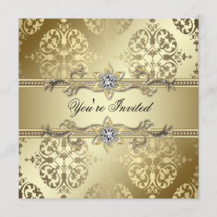 Invitación Fiesta de oro damasco dorado