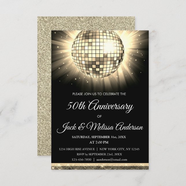 Invitación Fiesta de oro de 50 años Disco Ball (Anverso / Reverso)