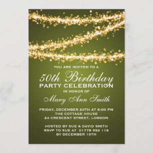 Invitación Fiesta de oro de 50 años Luces de color verde