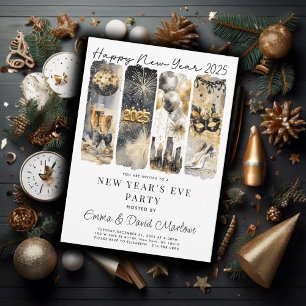 Invitación Fiesta de Oro de Año Nuevo 2025 Purpurina