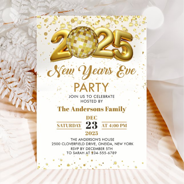 Invitación Fiesta de Oro de Año Nuevo 2025 Purpurina (Subido por el creador)