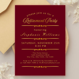 Invitación Fiesta de oro de Borgoña de retiro formal elegante