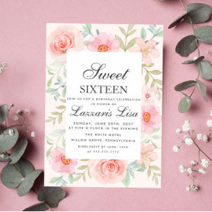 Invitación Fiesta de oro de cumpleaños floral moderna diecisé