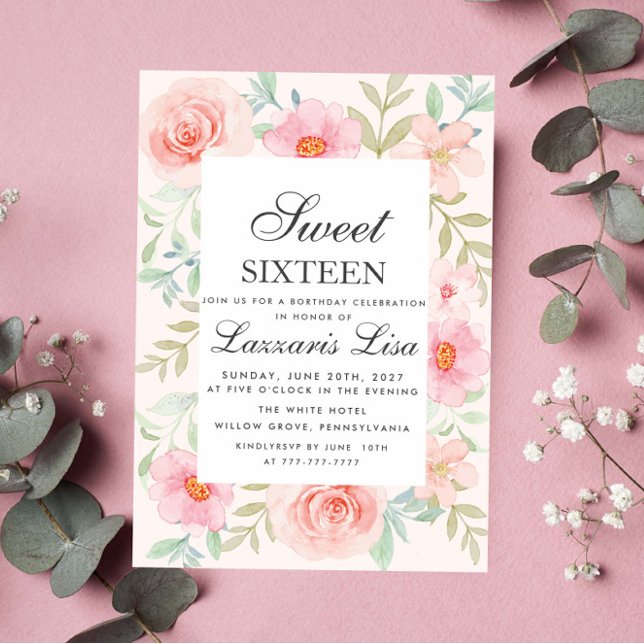 Invitación Fiesta de oro de cumpleaños floral moderna diecisé (Subido por el creador)