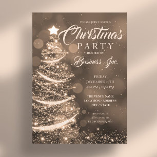 Invitación FIESTA de oro de esparkle de árbol de Navidad EMPR