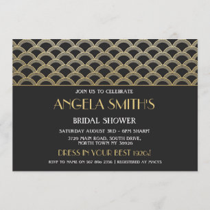 Invitación fiesta de oro de los años 1920 con ducha de novia 