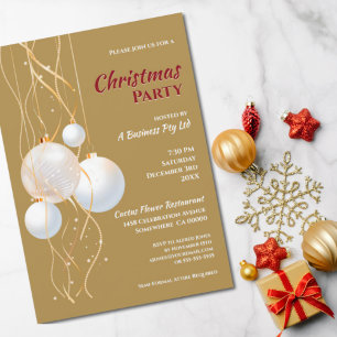 Invitación Fiesta de Oro Moderno, Navidades Blancos y Rojos