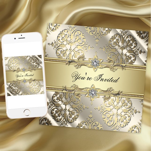 Invitación Fiesta de oro negro elegante (Elegant gold all occasion invitation. Instant download and printed invitations available.)