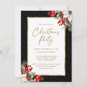 Invitación Fiesta de Oro Negro Flor de Nochebuena Bayas de Ac