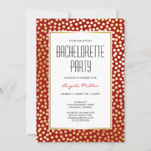Invitación Fiesta de oro rojo con polka confetti moderno