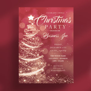 Invitación FIESTA de oro rojo del árbol de navidad de CORPORA