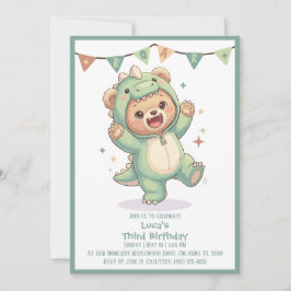 Invitación Fiesta de Oso Dino Kawaii Adorable | 3er Cumpleaño