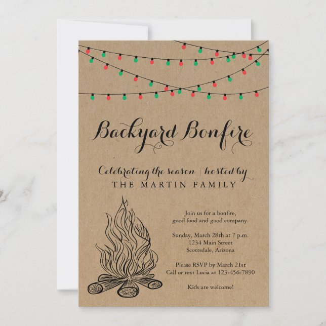 Invitación Fiesta de Otoño con Fogata en el Jardín de Navidad (Anverso)