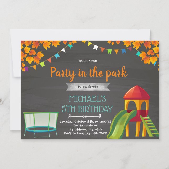 Invitación Fiesta de otoño en el parque infantil (Anverso)